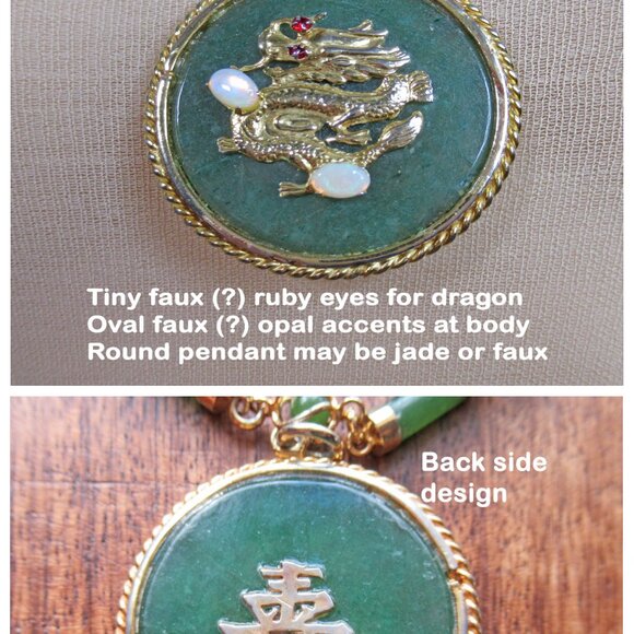 VTG Asian dragon pendant, Double strand necklace, Faux jade, opal, ruby w/ gold - Picture 12 of 12